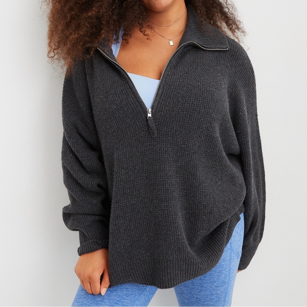 Aerie CozyUp Waffle Quarter Zip Sweater